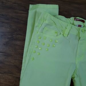 BONGO Bottoms - Bongo Skinny Jeans Studs Neon Green Chartreuse BONGO Bottoms - Bongo Skinny Jeans Studs Neon Green Chartreuse